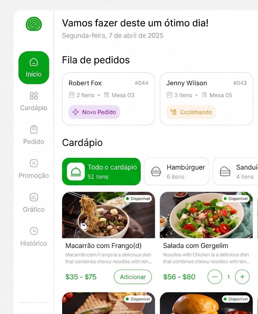Cardápio digital com fila de pedidos e catálogo de pratos